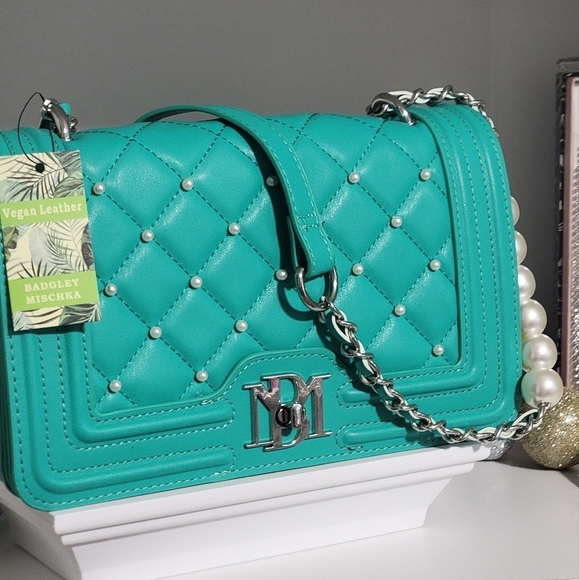 Badgley Mischka Turquoise Quilted Women's Bag - Picture 6 of 6